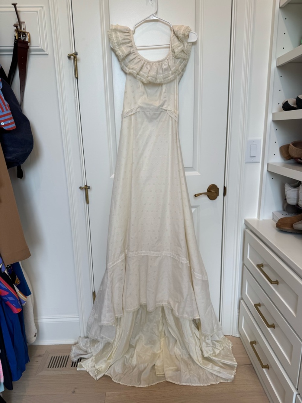 Ivory Vintage Off the Shoulder Wedding Dress - Handmade